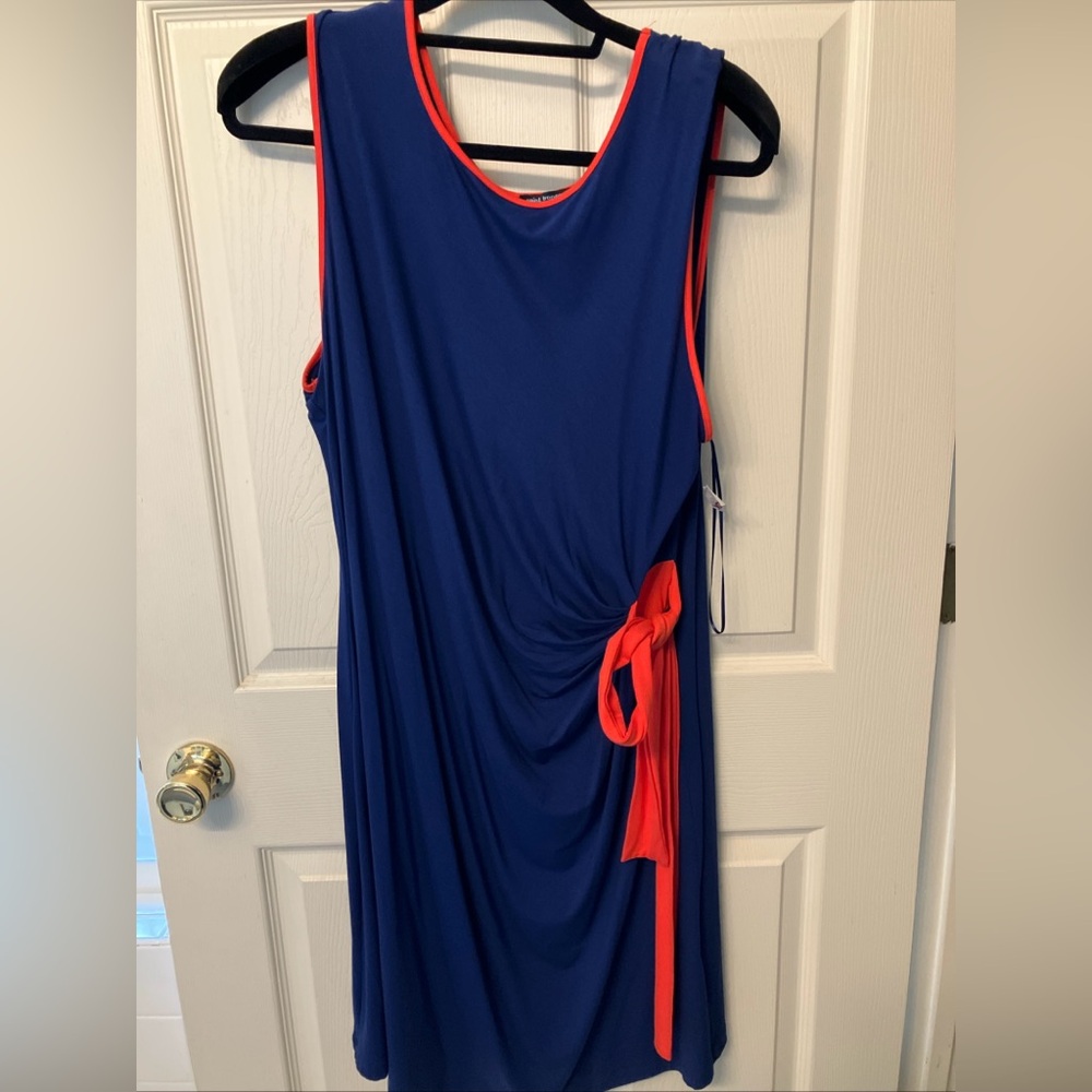 NWT Saint Tropez West Women Sleeveless Jersey Knit Blue/Orange Dress 2X